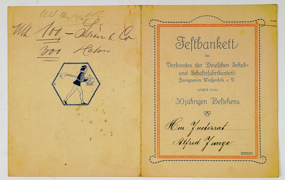 Einladung für Festbankett des Verbandes Schuh- und Schäftefabrikanten (Museum Weißenfels - Schloss Neu-Augustusburg CC BY-NC-SA)