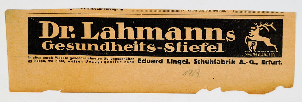Werbeanzeige für Dr. Lahmanns Gesundheitsschuhe, 1913 (Museum Weißenfels - Schloss Neu-Augustusburg CC BY-NC-SA)