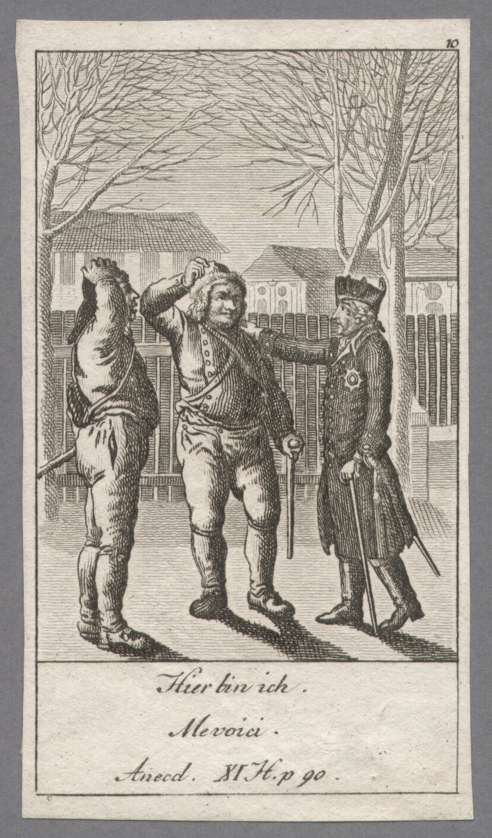 "Hier bin ich." Blatt 10 zu Illustrationen zu den Anekdoten und Charakterzügen Friedrichs II., Gothaischer Hofkalender 1793 (Gleimhaus Halberstadt CC BY-NC-SA)