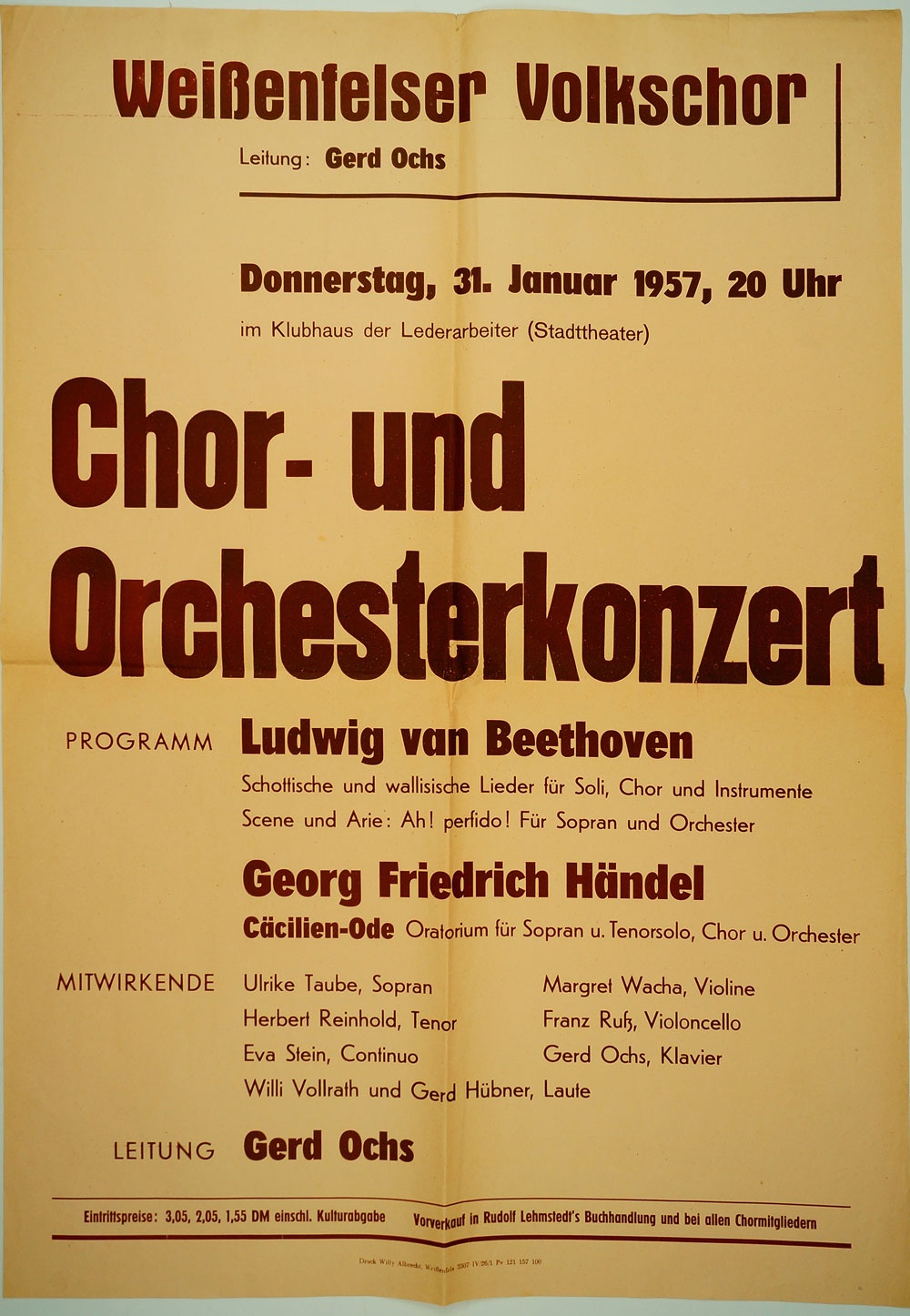 Plakat Weißenfelser Volkschor 1957 (Museum Weißenfels - Schloss Neu-Augustusburg CC BY-NC-SA)