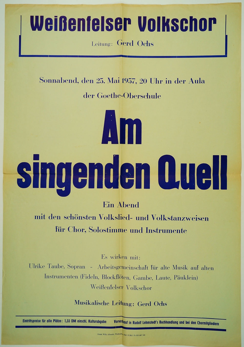 Plakat des Weißenfelser Volkschor, Liederabend 1957 (Museum Weißenfels - Schloss Neu-Augustusburg CC BY-NC-SA)