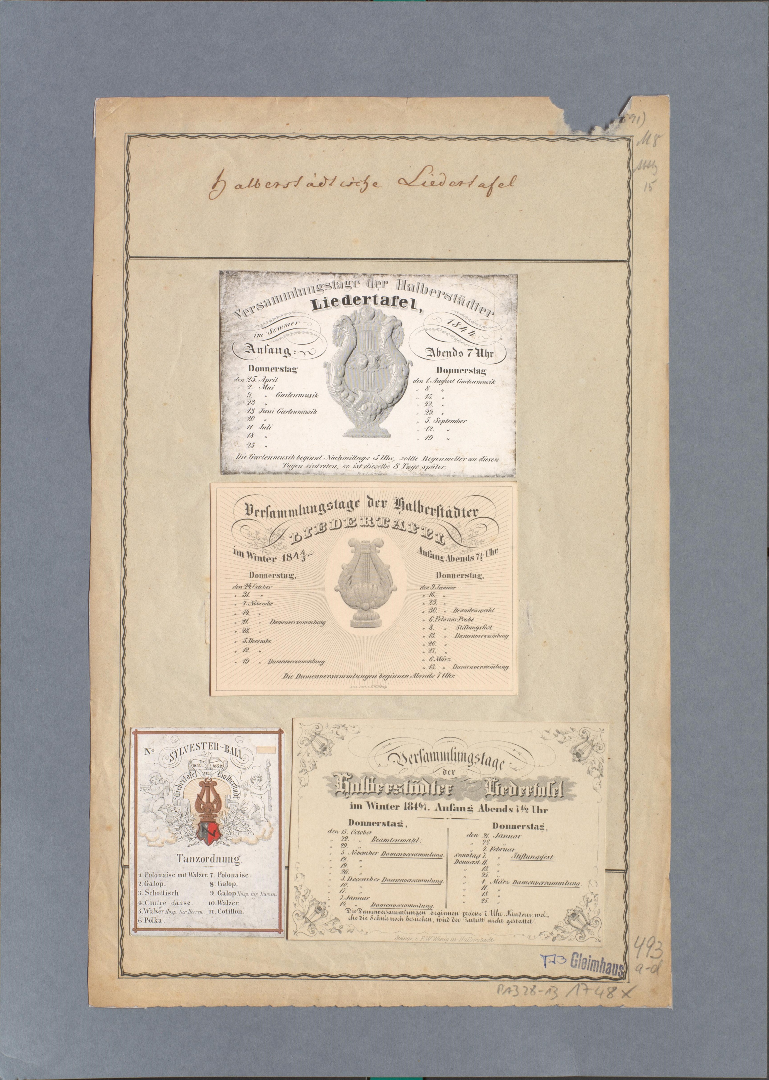 Druckobjekte zur Halberstädtischen Liedertafel (Gleimhaus Halberstadt CC BY-NC-SA)