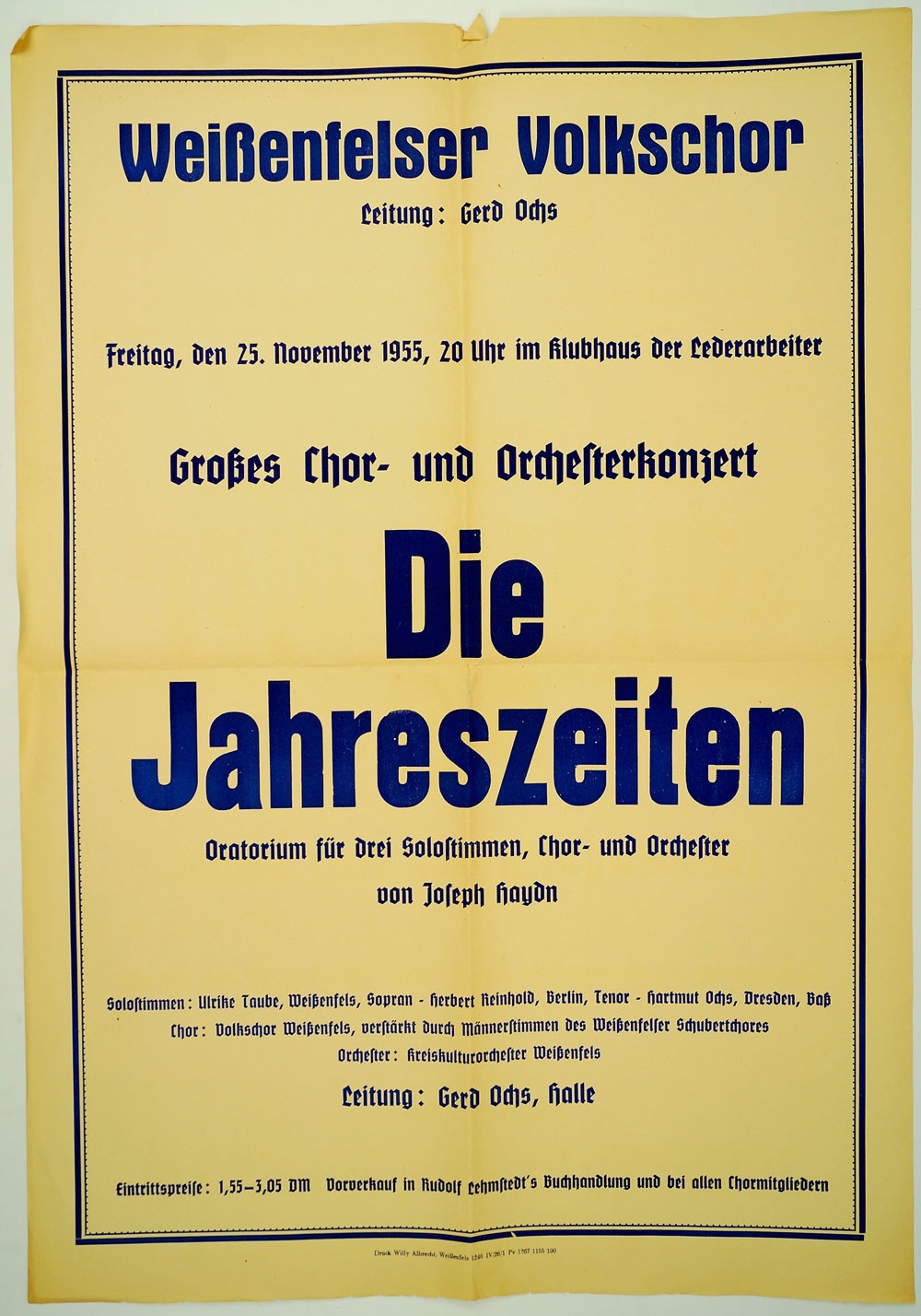 Plakat für ein Chor- und Orchesterkonzert "Die vier Jahrszeiten", 1955 (Museum Weißenfels - Schloss Neu-Augustusburg CC BY-NC-SA)