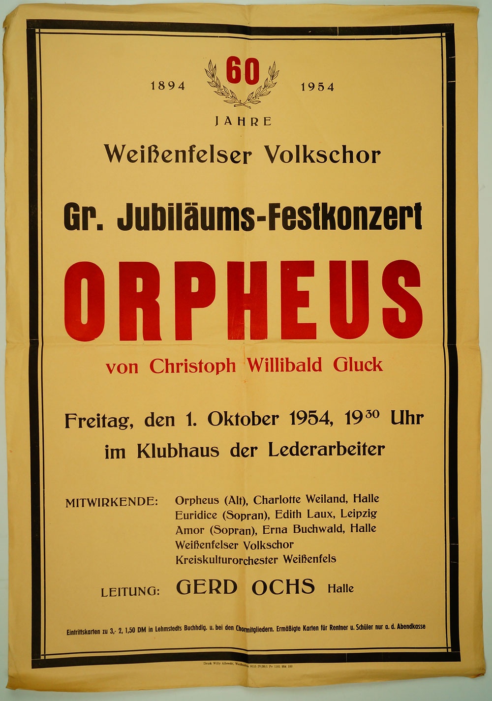 Plakat 60 Jahre Weißenfelser Volkschor, 1954 (Museum Weißenfels - Schloss Neu-Augustusburg CC BY-NC-SA)