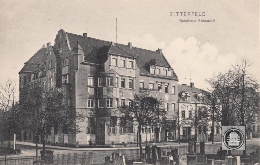 Ansichtskarte "Bankhaus Schauseil & Co., Bitterfeld" (Kreismuseum Bitterfeld CC BY-NC-SA)