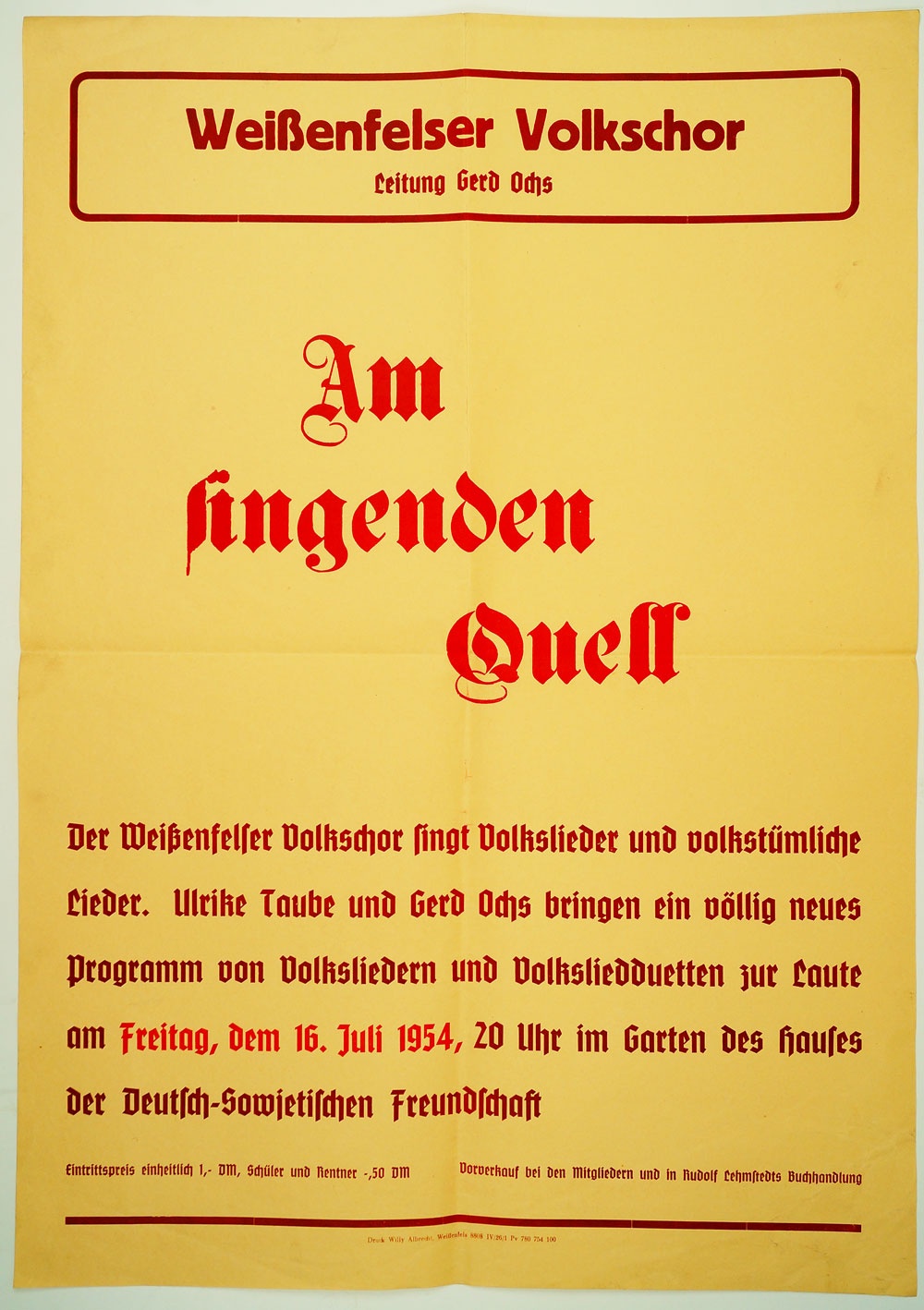 Plakat Weißenfelser Volkschor, "Am singenden Quell", 1954 (Museum Weißenfels - Schloss Neu-Augustusburg CC BY-NC-SA)