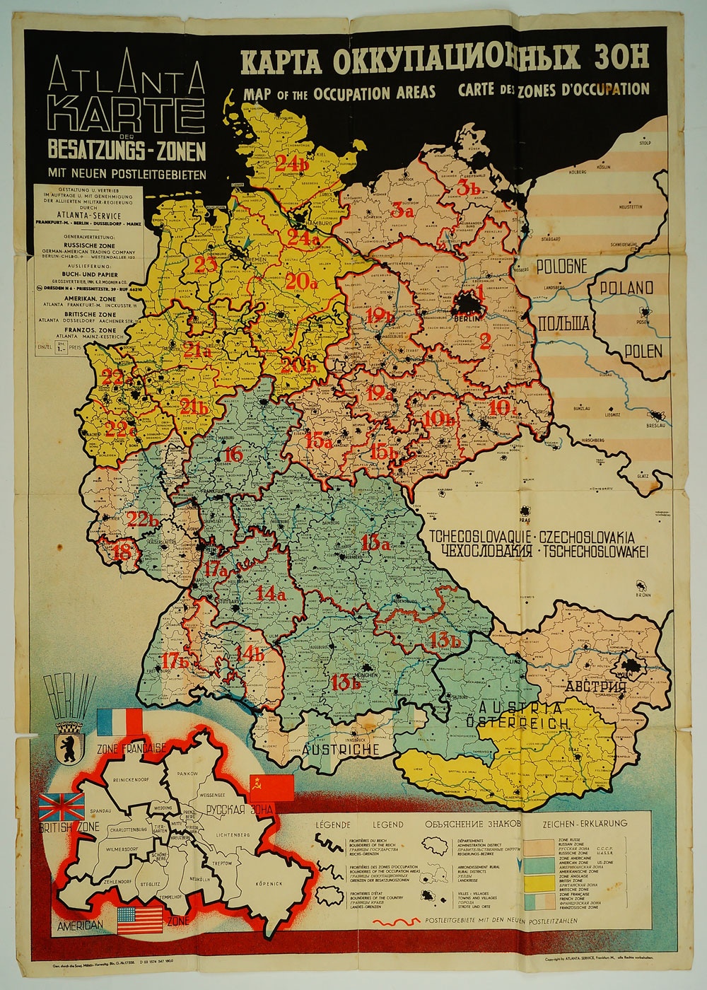 Plakat Karte der vier Besatzungszonen, 1947 (Museum Weißenfels - Schloss Neu-Augustusburg CC BY-NC-SA)