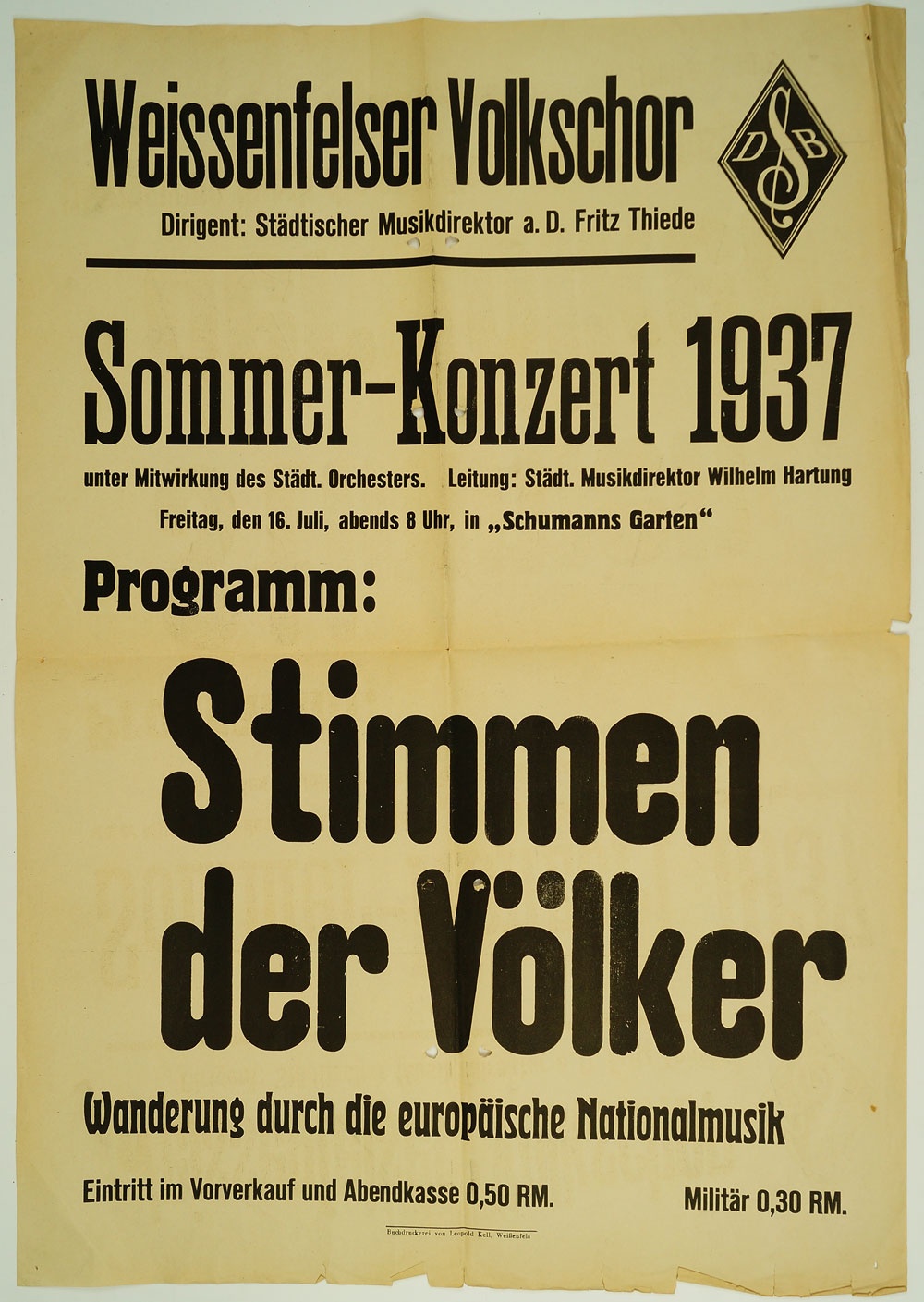 Plakat Weißenfelser Volkschor "Sommer-Konzert" 1937 (Museum Weißenfels - Schloss Neu-Augustusburg CC BY-NC-SA)