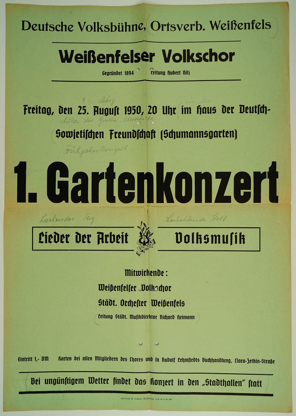 Plakat Weißenfelser Volkschor "1. Gartenkonzert", 1950 (Museum Weißenfels - Schloss Neu-Augustusburg CC BY-NC-SA)