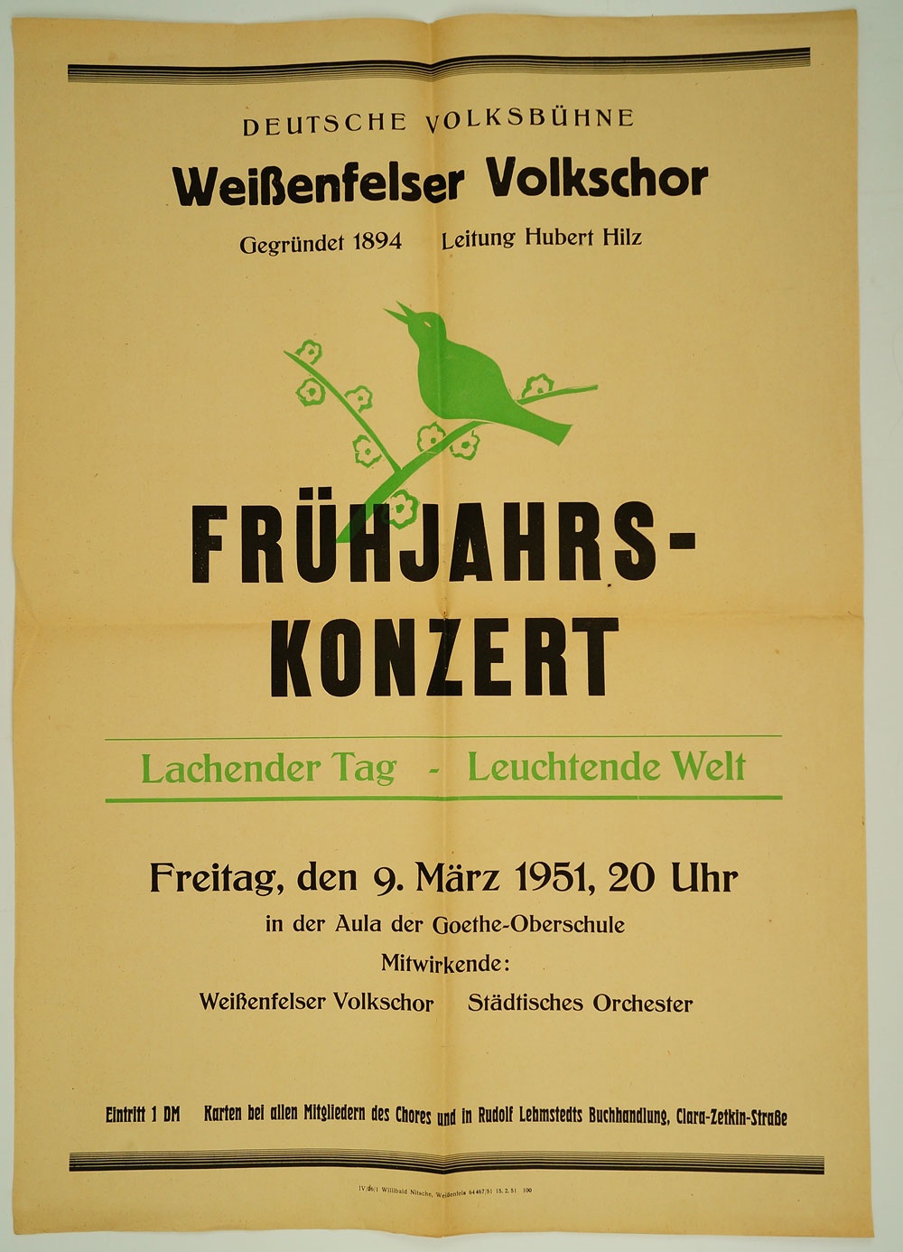 Plakat Weißenfelser Volkschor, Frühjahrskonzert, 1951 (Museum Weißenfels - Schloss Neu-Augustusburg CC BY-NC-SA)