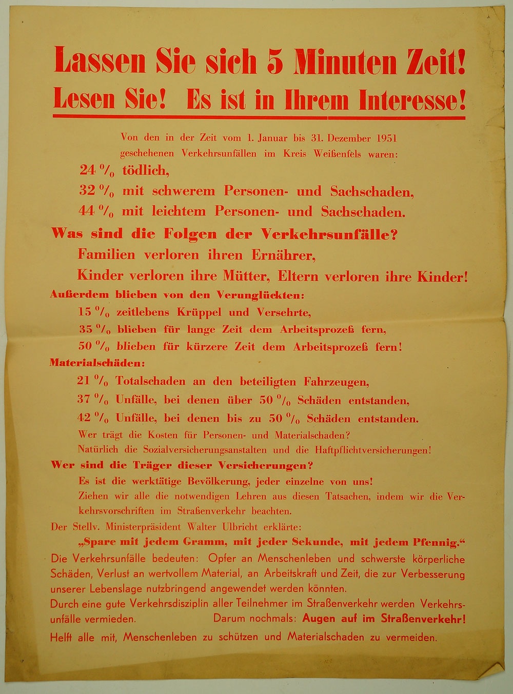 Plakat über die Unfallstatistik im landkreis Weißenfels 1951 (Museum Weißenfels - Schloss Neu-Augustusburg CC BY-NC-SA)