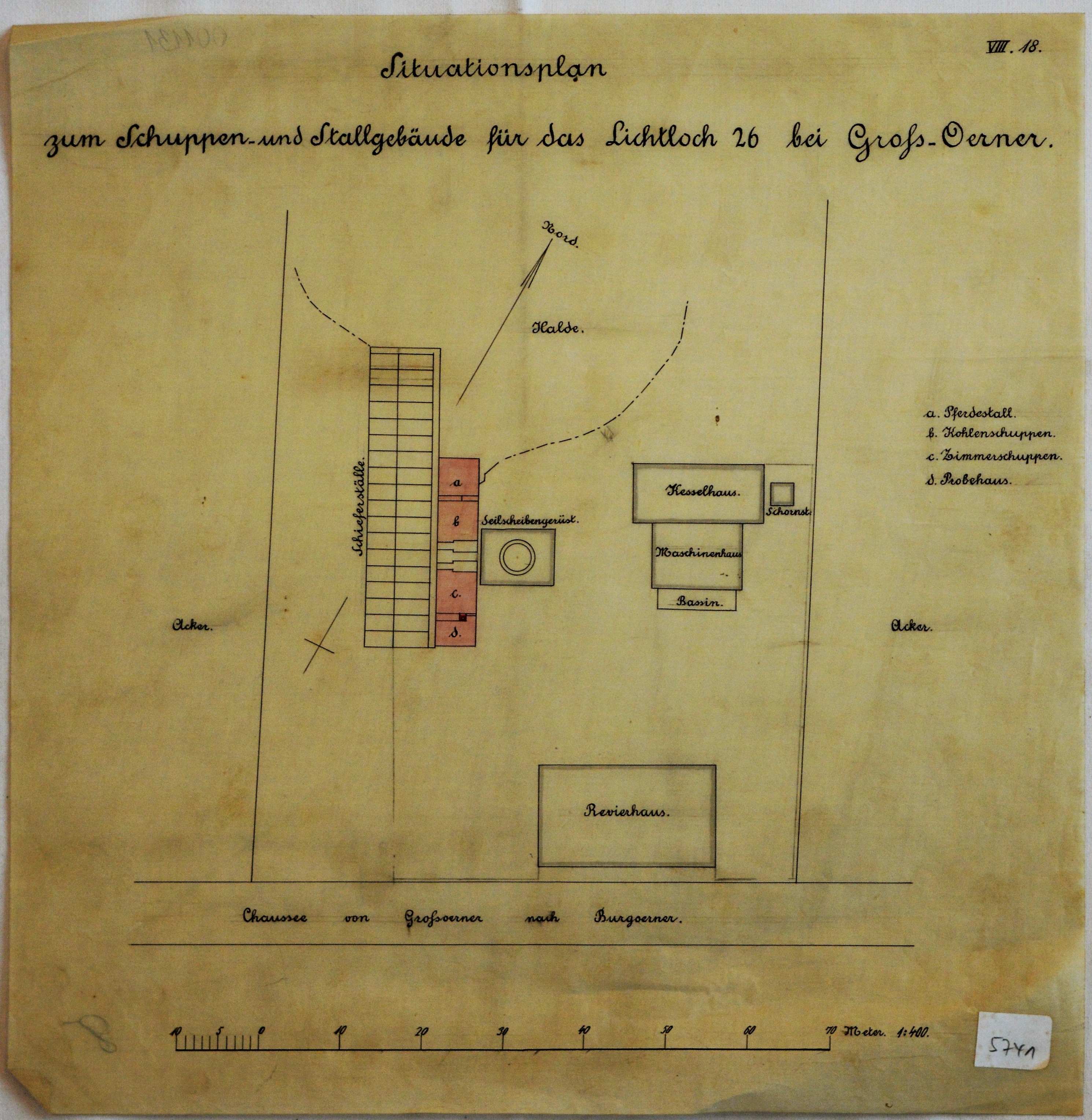 Situationsplan zum Schuppen und Stallgebäude für das Lichtloch Lichtloch 26 bei Groß-Oerner. (Mansfeld- Museum im Humboldtschloss CC BY-NC-SA)