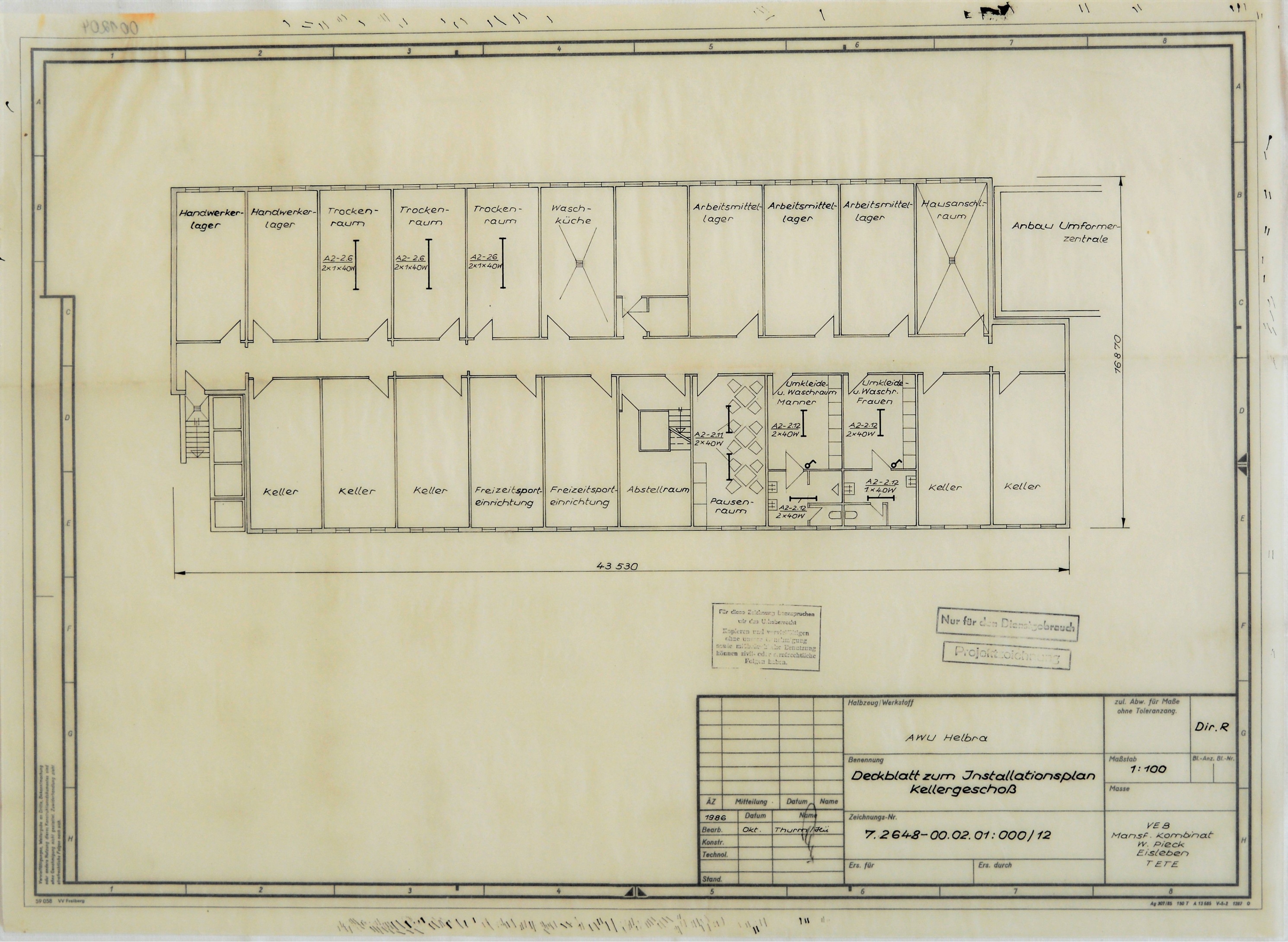 AWU Helbra Deckblatt zum Installationsplan Kellergeschoss. (Mansfeld-Museum im Humboldtschloss CC BY-NC-SA)