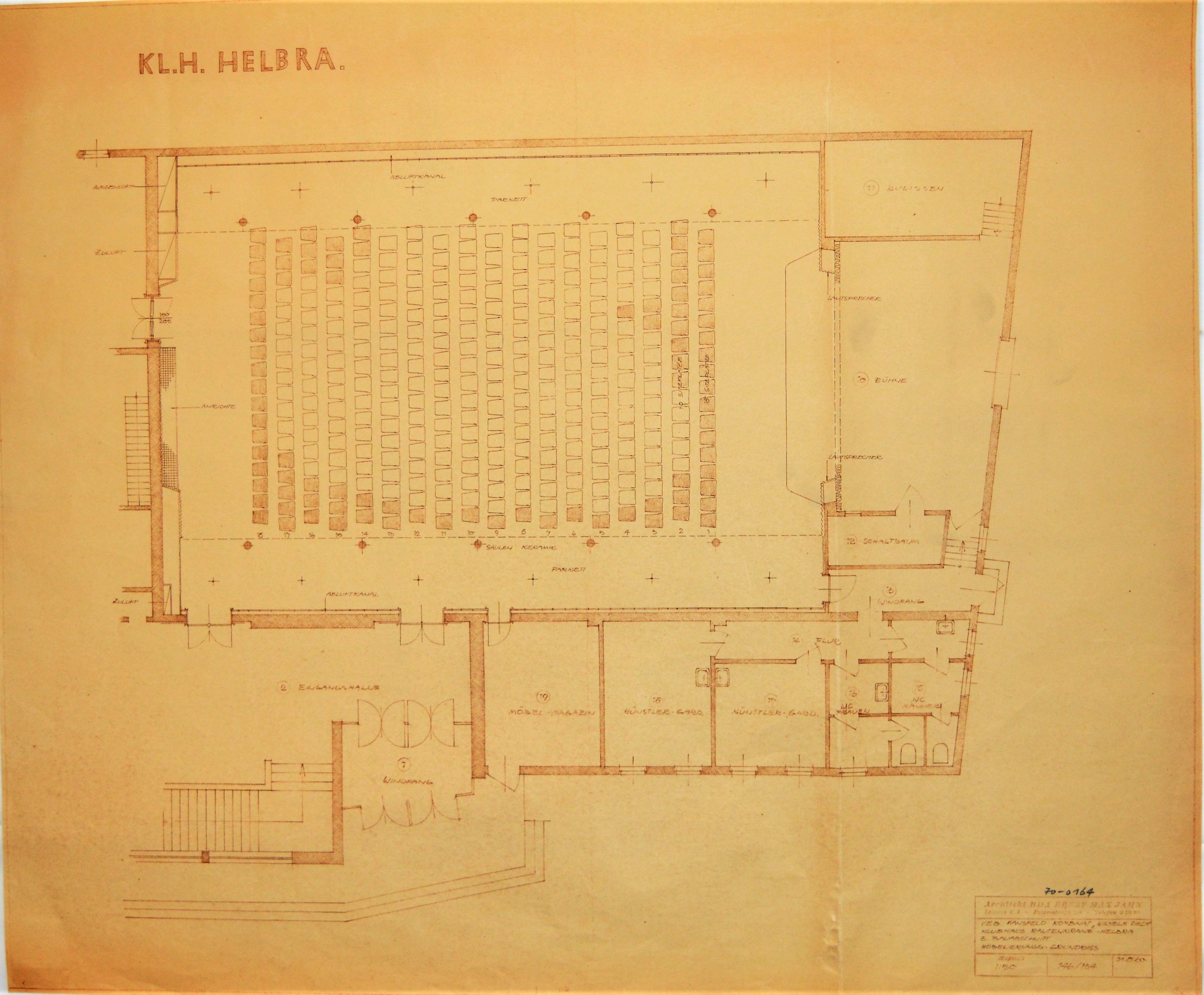 KL.H. Helbra. Klubhaus Rautenkranz Helbra. III. Bauabschnitt  Möbelierungs-Grundriss (Mansfeld-Museum im Humboldtschloss CC BY-NC-SA)