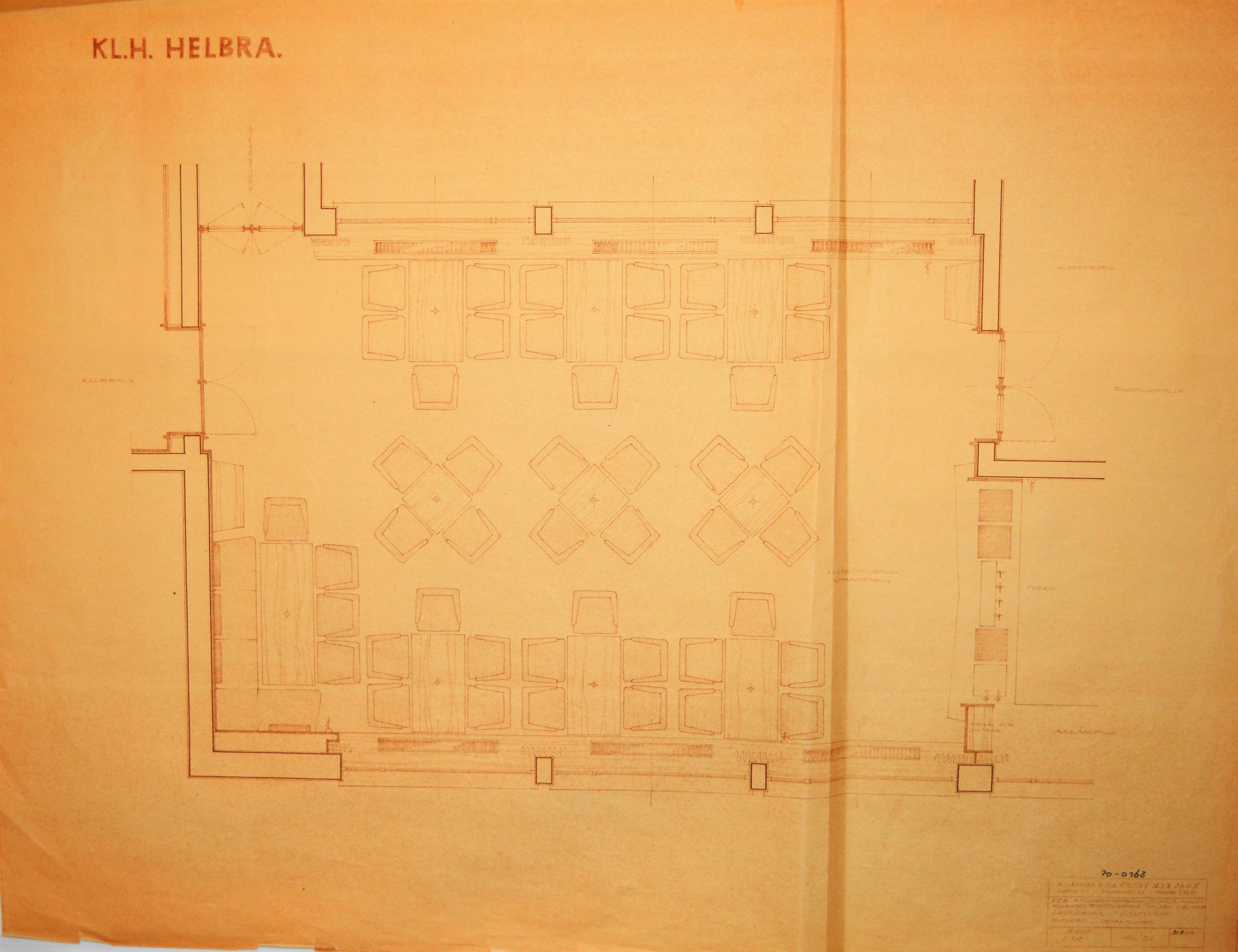 KL.H. Helbra. Klubhaus Rautenkranz  Helbra. 2. .-Abschn. Grundriss / Gaststätte Entwurf /  Detailangabe (Mansfeld-Museum im Humboldtschloss CC BY-NC-SA)