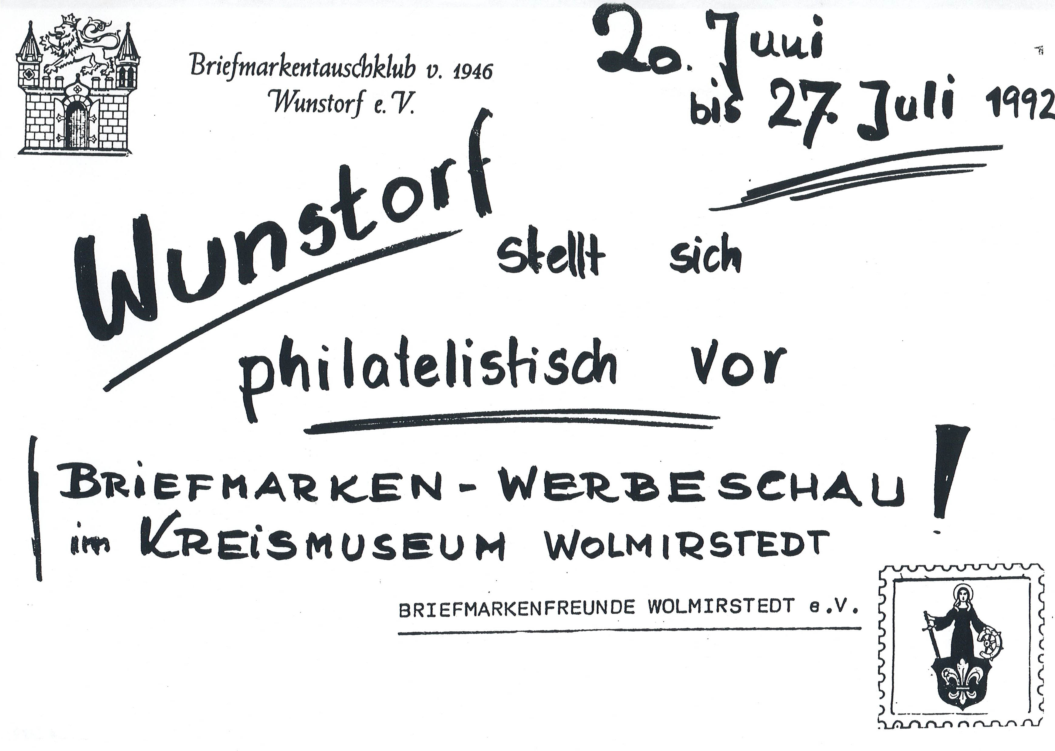 Ausstellungsplakat Sonderausstellung "Wunstorf stellt sich philatelistisch vor. Briefmarken-Werbeschau" (Museum Wolmirstedt RR-F)