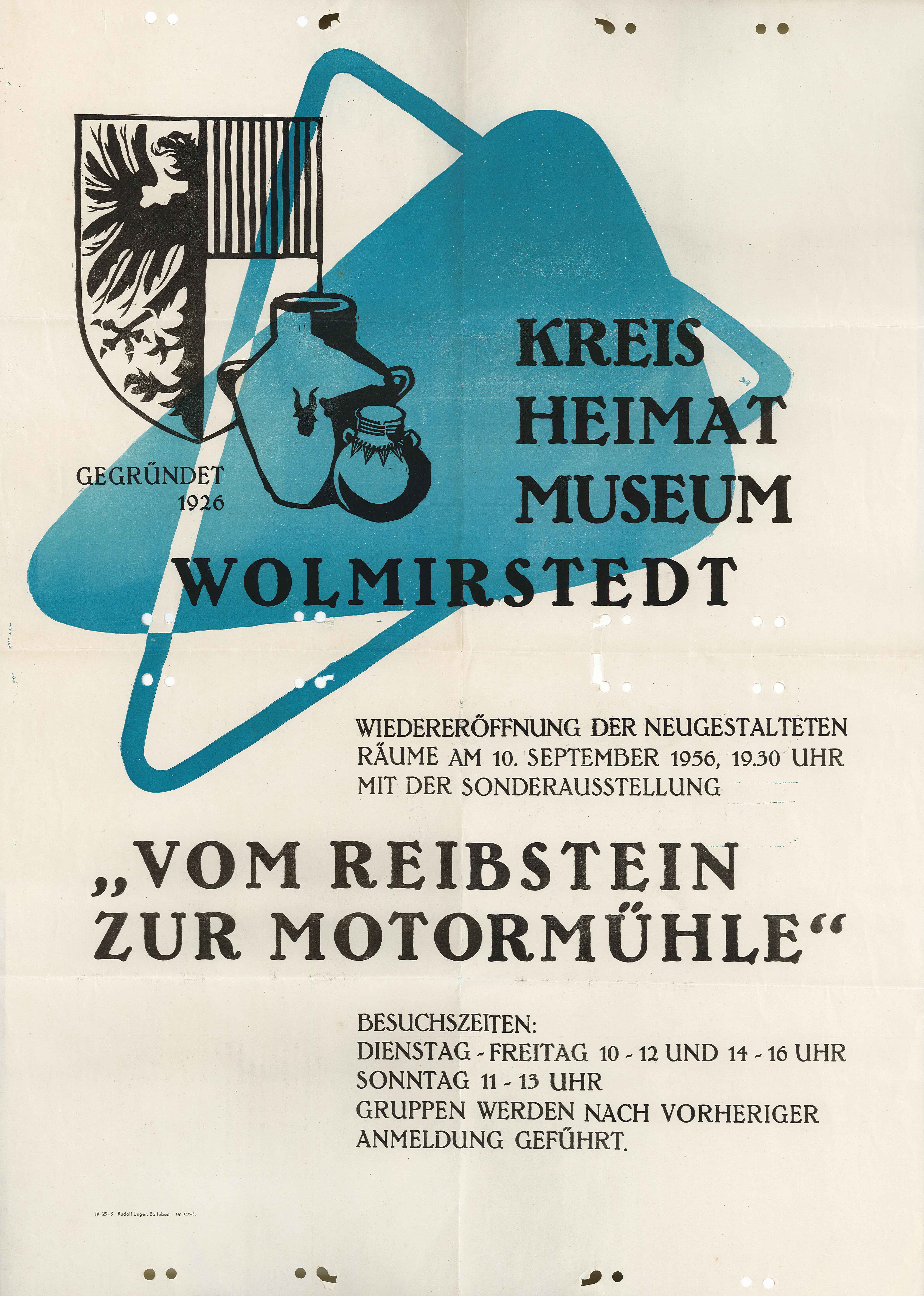 Ausstellungsplakat Sonderausstellung "Vom Reibstein zur Motormühle". (Museum Wolmirstedt RR-F)