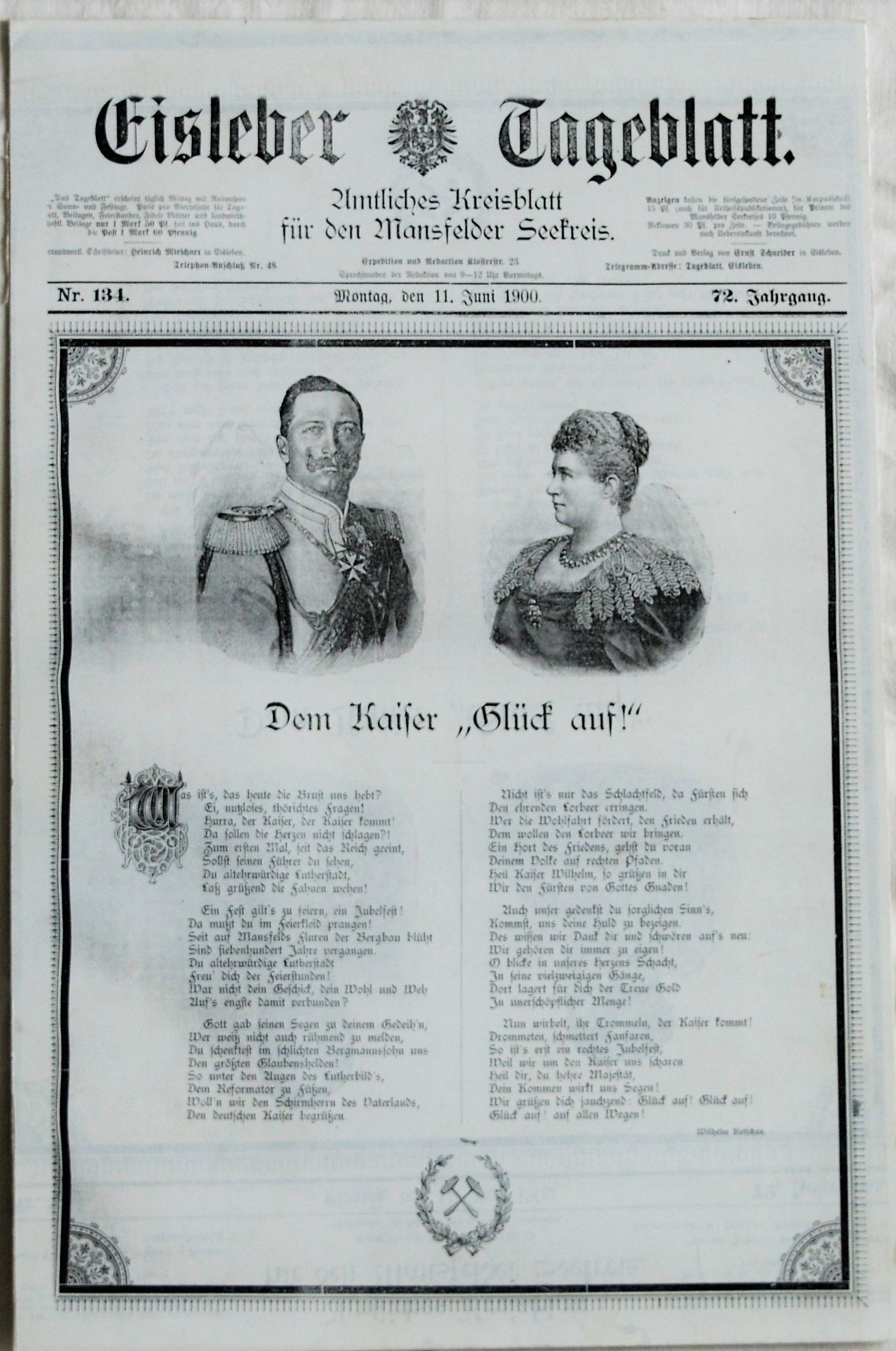 Auszug aus dem Eisleber Tageblatt vom 11. Juni 1900 (Mansfeld Museum im Humboldtschloss CC BY-NC-SA)