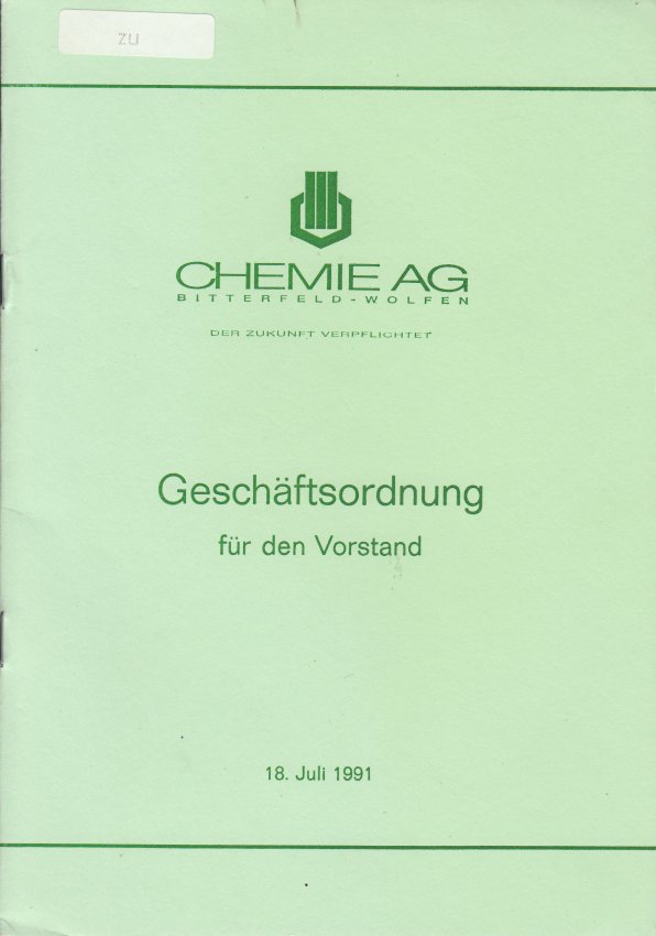 Geschäftsordnung Chemie AG Bitterfeld-Wolfen, 1991 (Kreismuseum Bitterfeld RR-F)