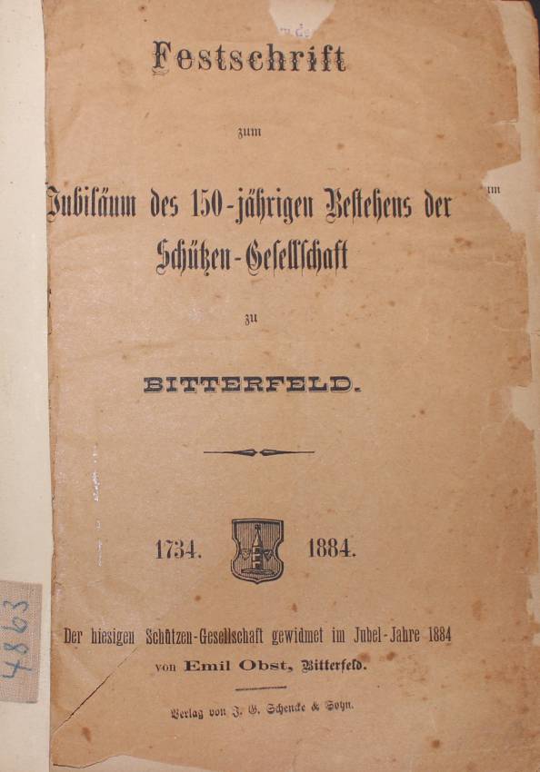 Festschrift Bitterfelder Schützengesellschaft, 1884 (Kreismuseum Bitterfeld RR-F)