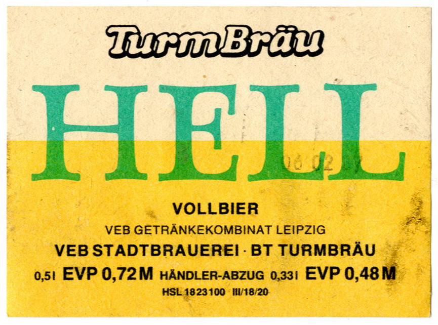 Etikett für Bier: TurmBräu Hell (Haus der Geschichte Wittenberg RR-F)