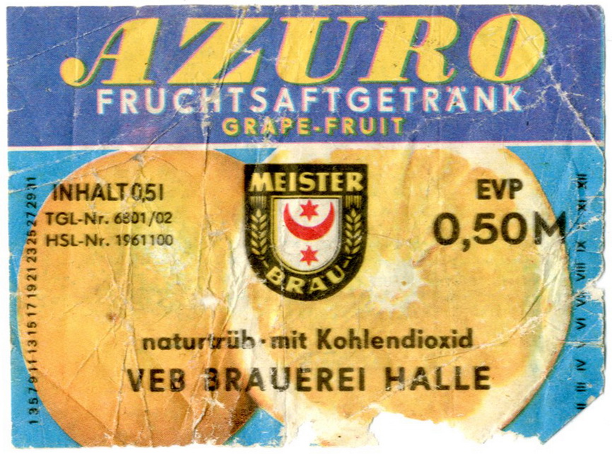Etikett für: "Azuro" Fruchtsaftgetränk (Haus der Geschichte Wittenberg RR-F)