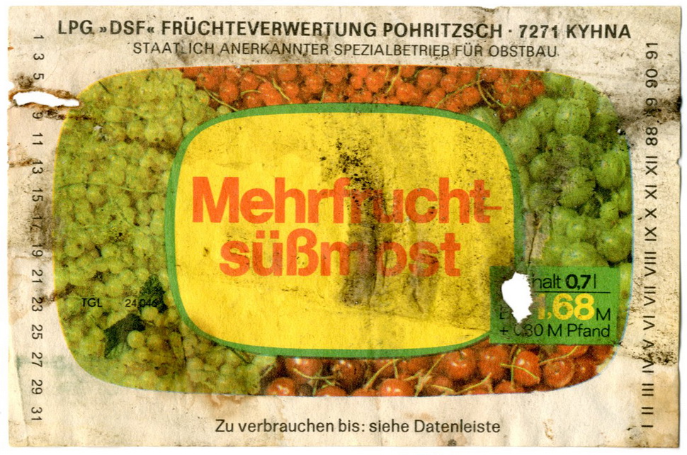 Etikett für: Mehrfrucht Süssmost (Haus der Geschichte Wittenberg RR-F)