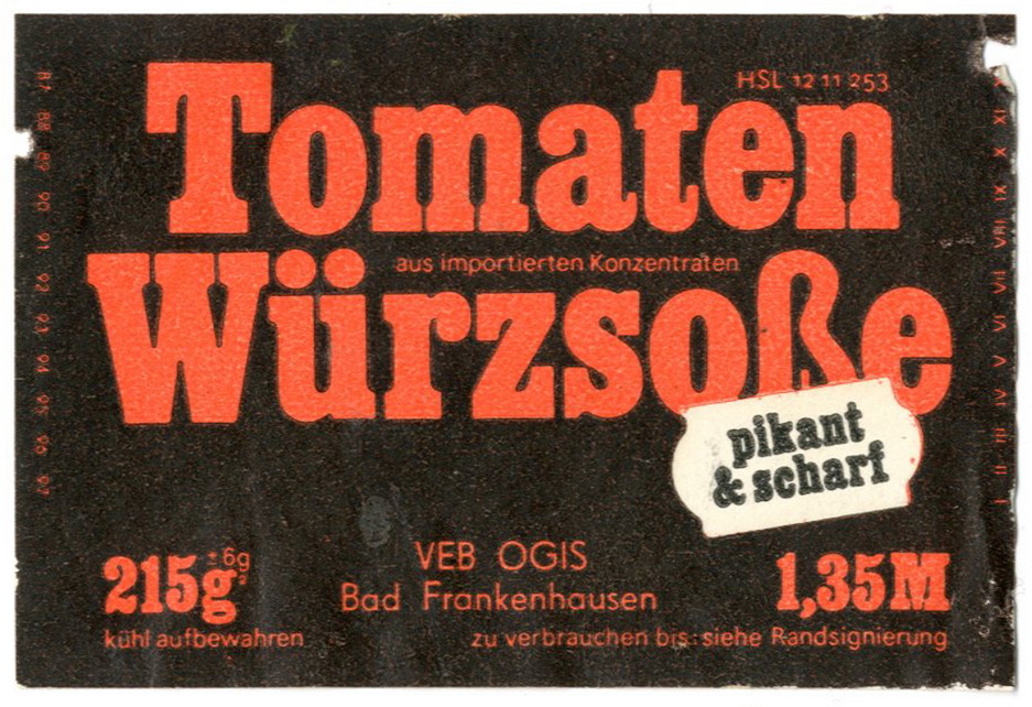 Etikett für: Tomaten Würzsoße (Haus der Geschichte Wittenberg RR-F)
