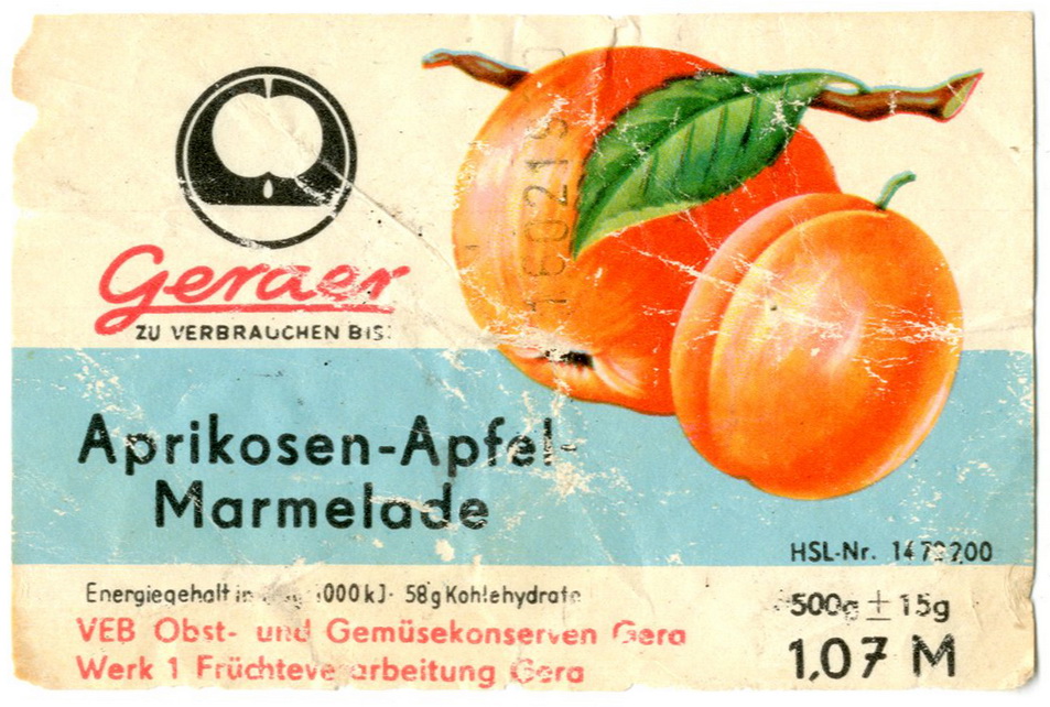 Etiketten für Marmelade: "Geraer Aprikosen - Apfel - Marmelade" (Haus der Geschichte Wittenberg RR-F)