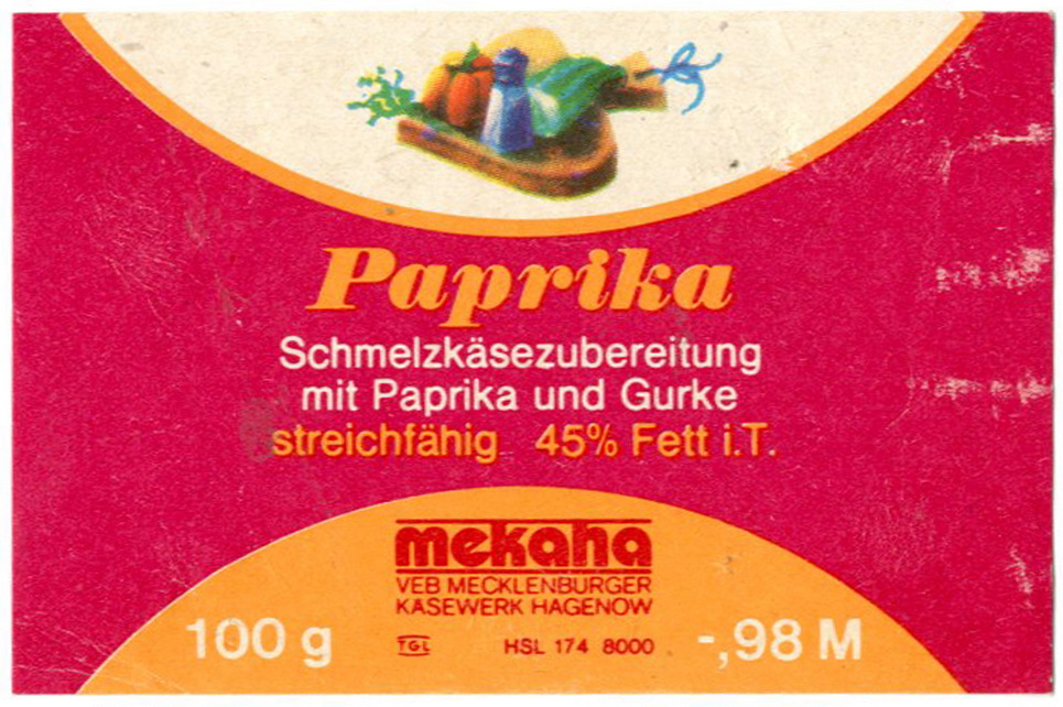 Etikett fü: Schmelkäse Paprika (Haus der Geschichte Wittenberg RR-F)