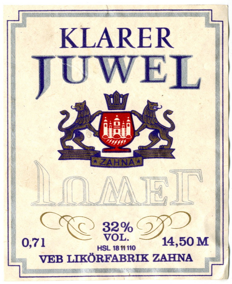 Etikett für: Klarer "Juwel" (Haus der Geschichte Wittenberg RR-F)