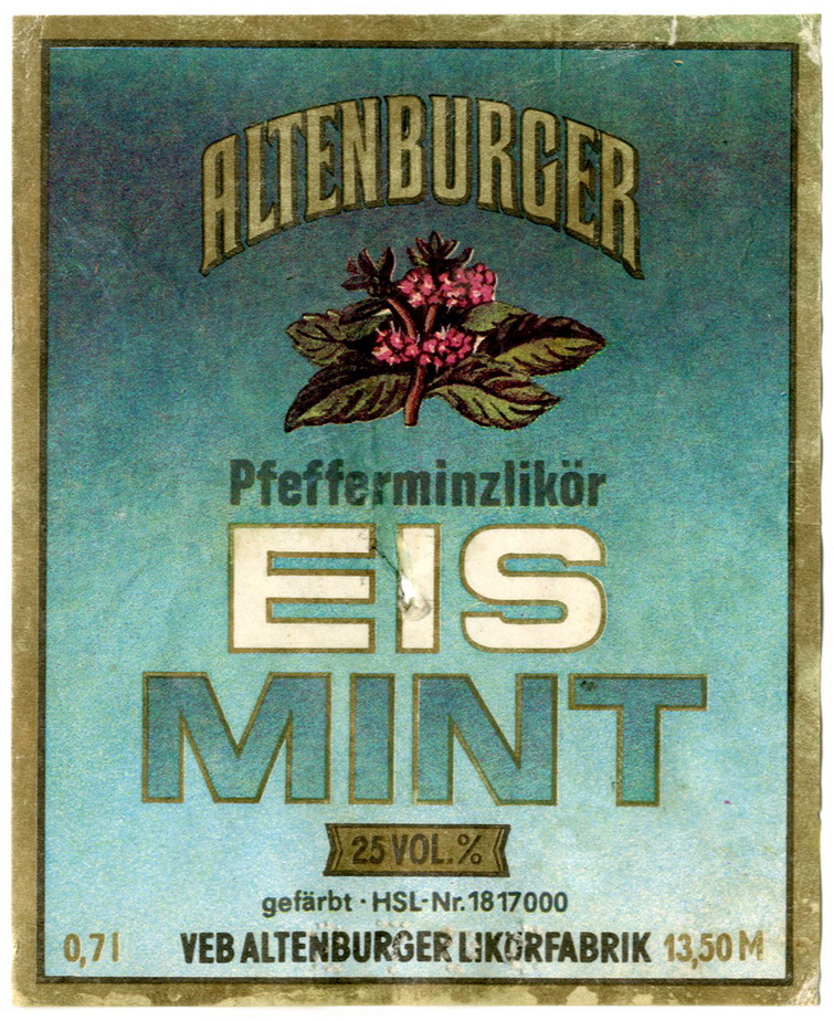 Etikett für: Altenburger Pfefferminzlikör (Haus der Geschichte Wittenberg RR-F)