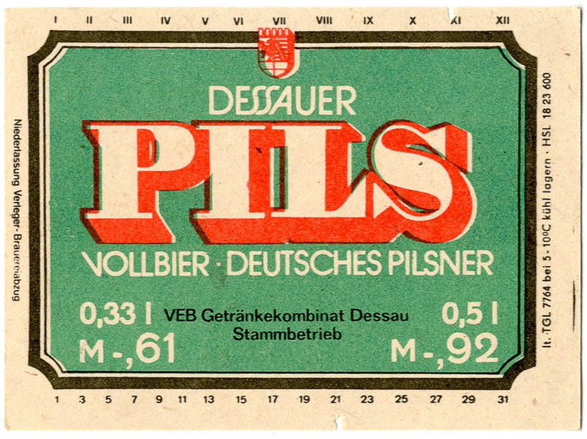 Etikett für: Dessauer Pils (Haus der Geschichte Wittenberg RR-F)