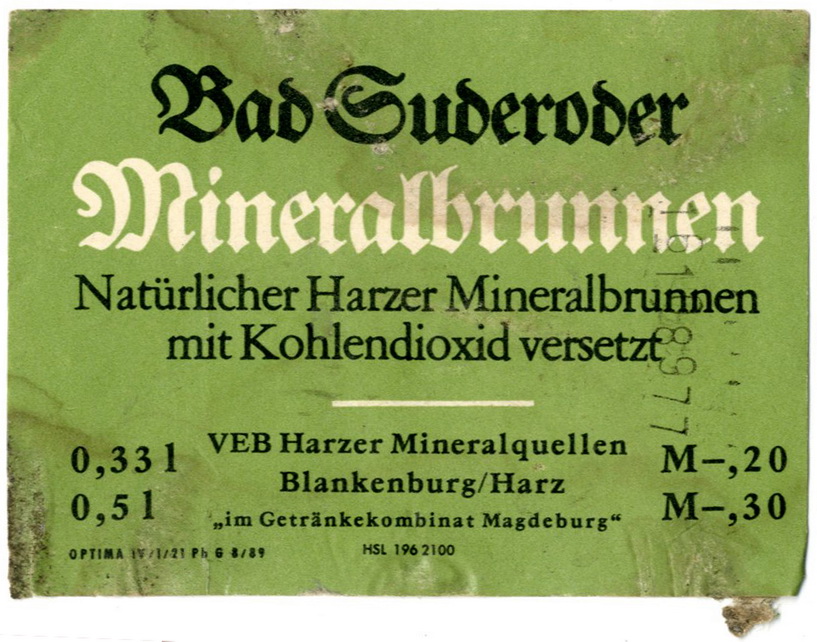 Etikett für: Bad Suderoder Minneralbrunnen (Haus der Geschichte Wittenberg RR-F)