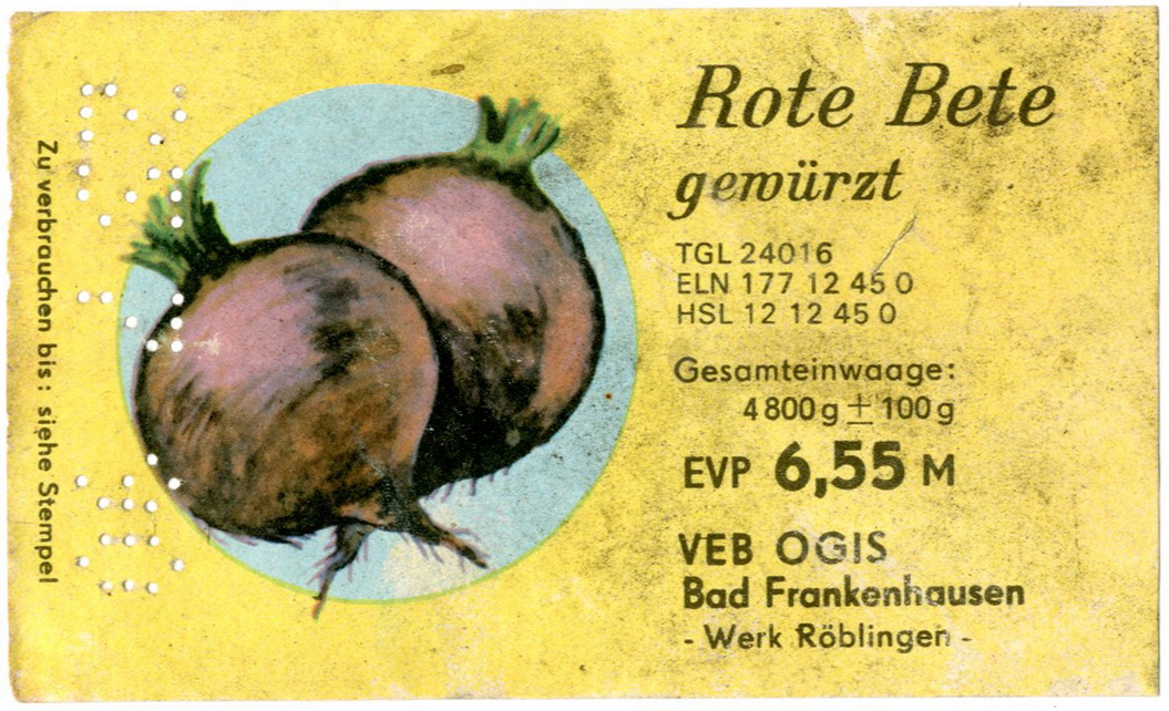Etikett "Rote Beete gewürzt" für Konserven (Haus der Geschichte Wittenberg RR-F)
