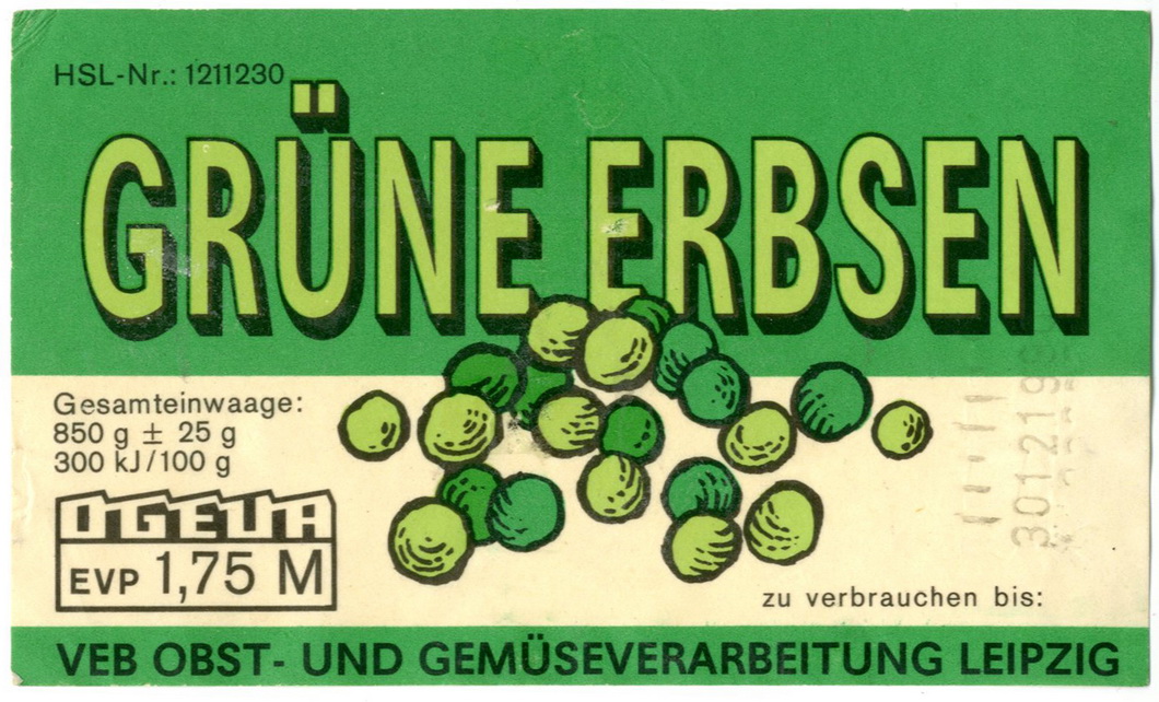 Etikett für : Grüne Erbsen (Haus der Geschichte Wittenberg RR-F)