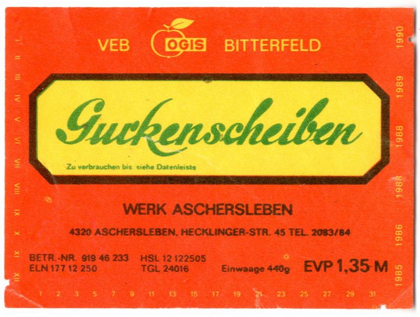 Etikett für : Gurkenscheiben (Haus der Geschichte Wittenberg RR-F)