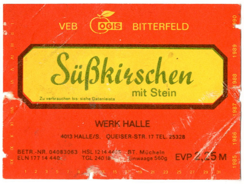 Etikett für : SüßKirschen (Haus der Geschichte Wittenberg RR-F)