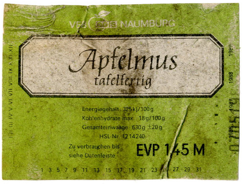 Etikett für : Apfelmus (Haus der Geschichte Wittenberg RR-F)