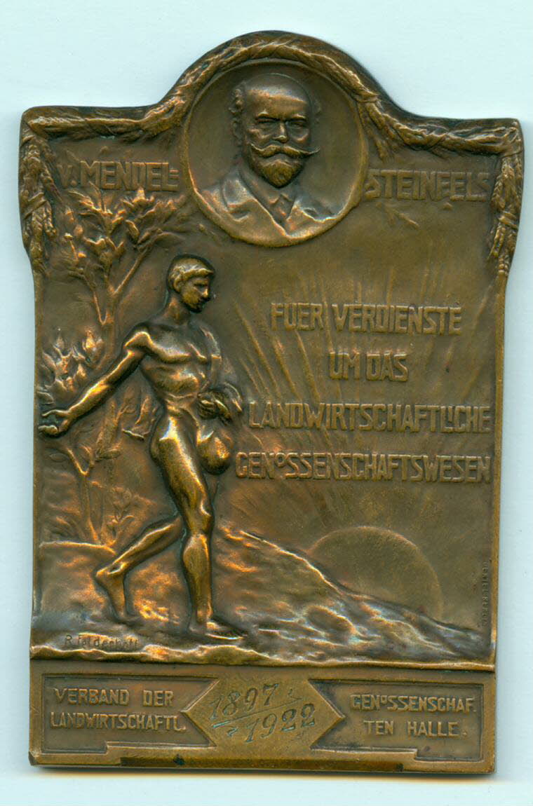 Plakete "Für Verdienste um das landwirtschaftliche Genossenschaftswesen" (Stadtmuseum Halle CC BY-NC-SA)