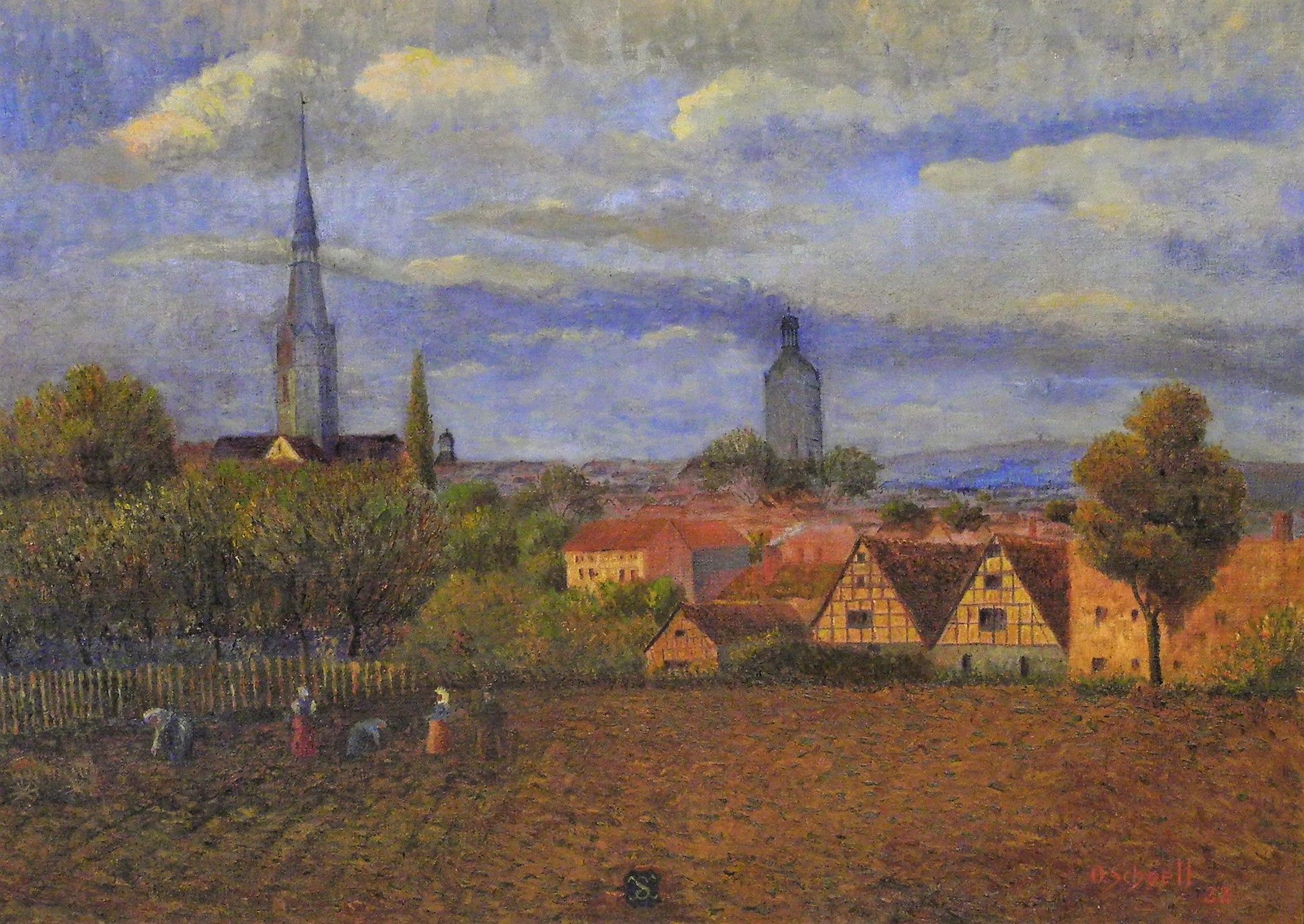 Sangerhausen von Nordosten (Gemälde von O. Schnell) (Erlebniswelt Museen e. V. CC BY-NC-SA)