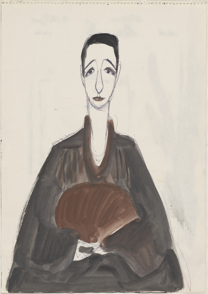 ohne Titel [Porträtstudie - Frau auf Stuhl im Kleid mit Fächer] (Kulturstiftung Sachsen-Anhalt CC BY-NC-SA)