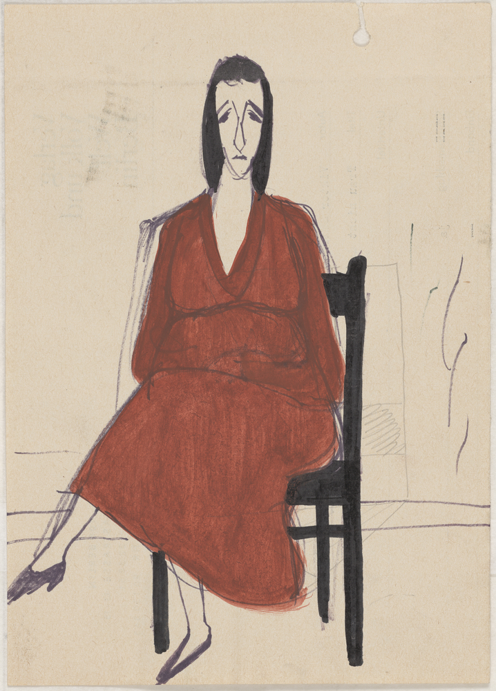 ohne Titel [Porträtstudie - Frau auf Stuhl im Kleid] (Kulturstiftung Sachsen-Anhalt CC BY-NC-SA)