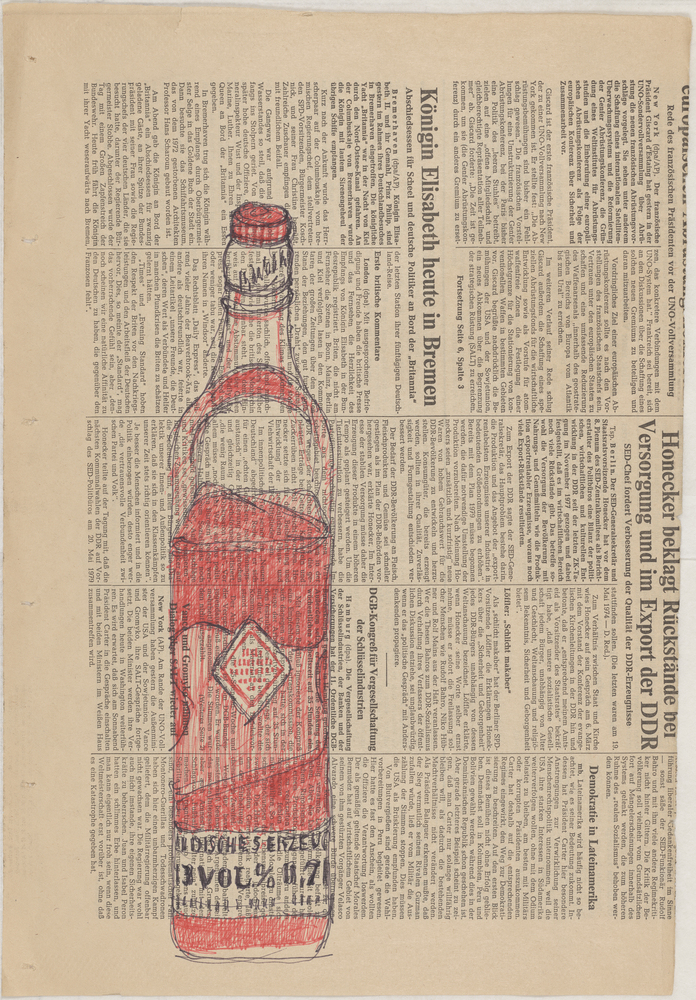 ohne Titel [Studie auf Zeitungspapier - Schnapsflasche] (Kulturstiftung Sachsen-Anhalt CC BY-NC-SA)