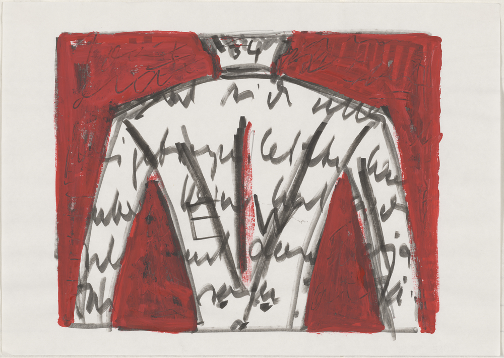 ohne Titel [Tagebuchbild - Studie, Rückenfigur vor Rot] (Kulturstiftung Sachsen-Anhalt CC BY-NC-SA)