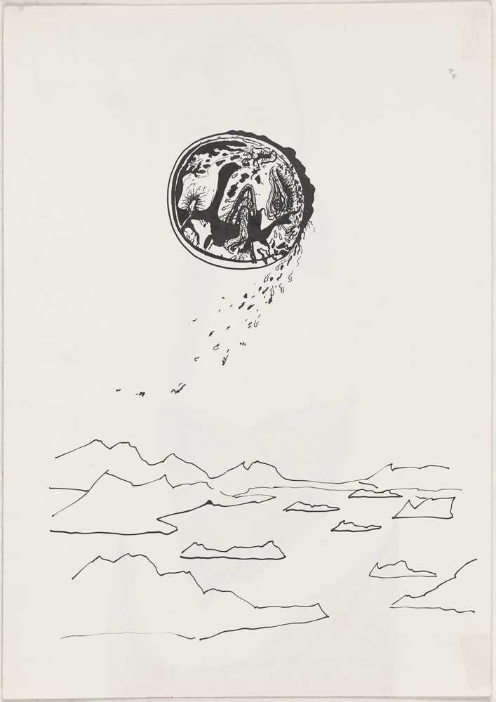 ohne Titel [Illustration - Blutender Mond über Wolken] (Kulturstiftung Sachsen-Anhalt CC BY-NC-SA)