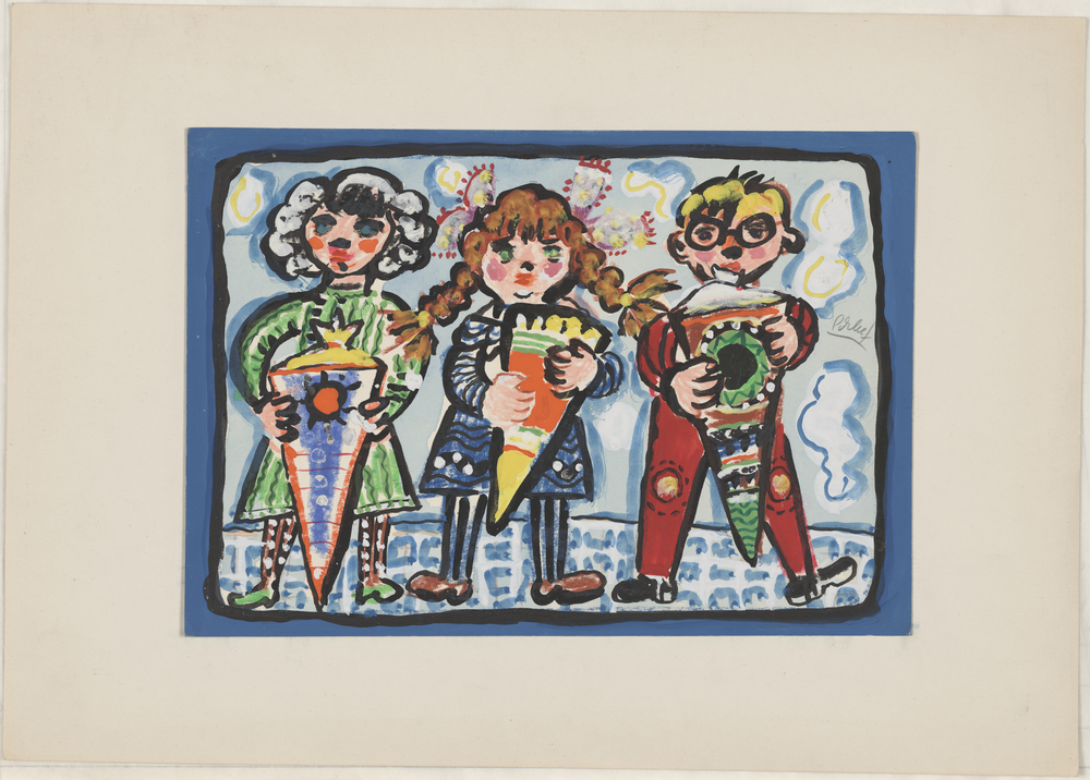 ohne Titel [Illustration - Kinder mit Zuckertüten] (Kulturstiftung Sachsen-Anhalt CC BY-NC-SA)