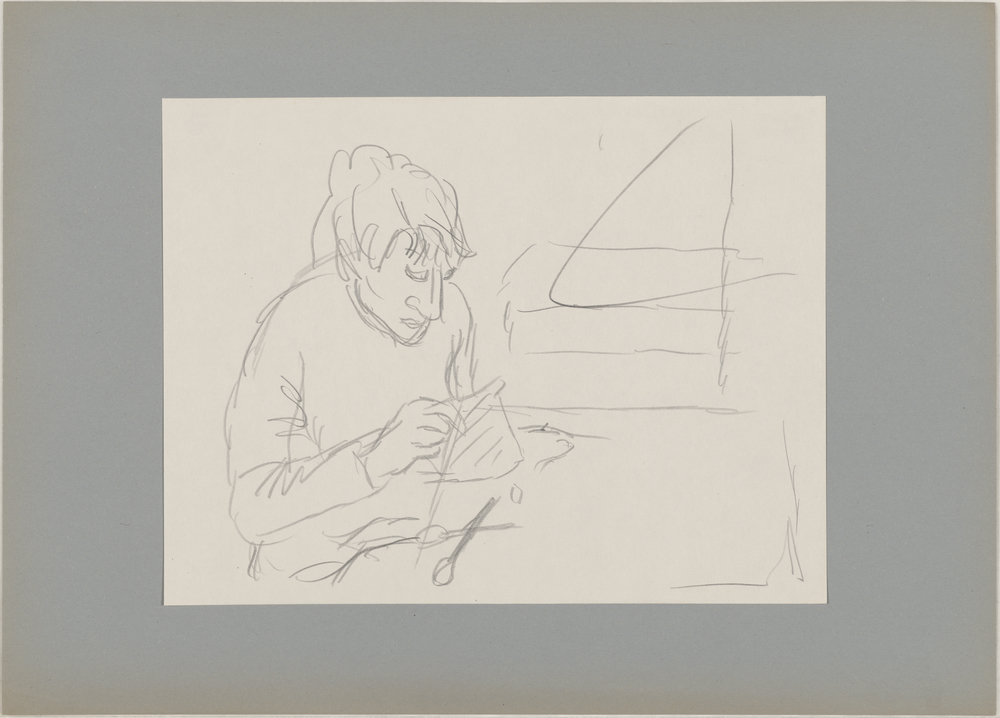 ohne Titel [Porträtstudie - Frau am Tisch bei Handarbeit] (Kulturstiftung Sachsen-Anhalt CC BY-NC-SA)
