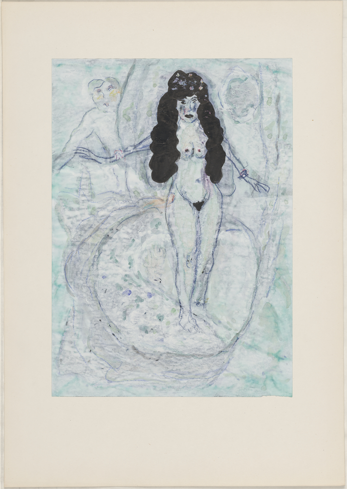 ohne Titel [Illustration - Nackte Frau auf Bühne und Gaffer] (Kulturstiftung Sachsen-Anhalt CC BY-NC-SA)