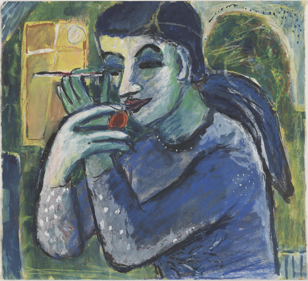 ohne Titel [Frau in Blau beim Schminken] (Kulturstiftung Sachsen-Anhalt CC BY-NC-SA)